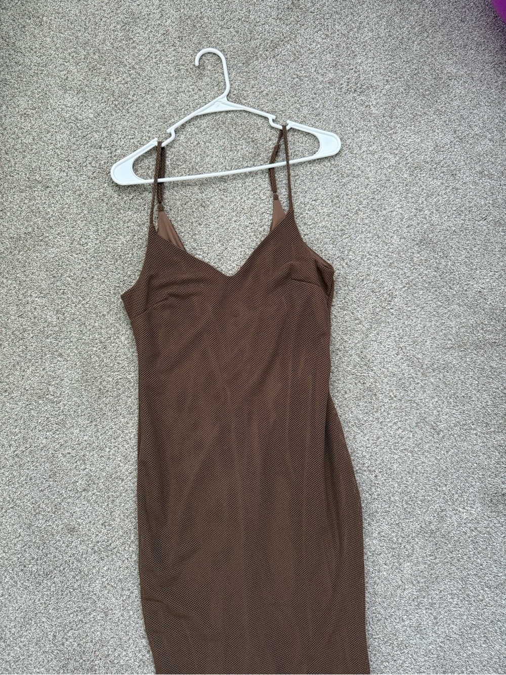 mahina Brown Maxi Mesh Dress